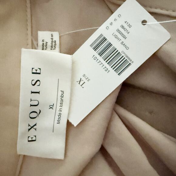 EXQUISE x ANTHROPOLOGIE |  Tobie Shirt Dress Pleated Waist Beige Tan White | XL - Picture 9 of 12